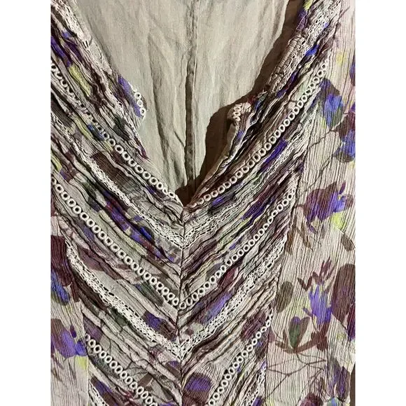 Soft Surroundings Dress Taupe Floral Peasant Chiffon Prairie Women's Size 8 - Picture 5 of 12
